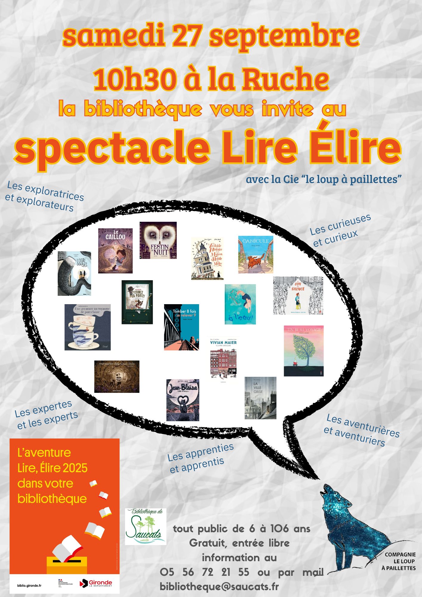 Bibliothèque : spectacle  "LIRE ÉLIRE" par la Cie Le Loup à Paillette